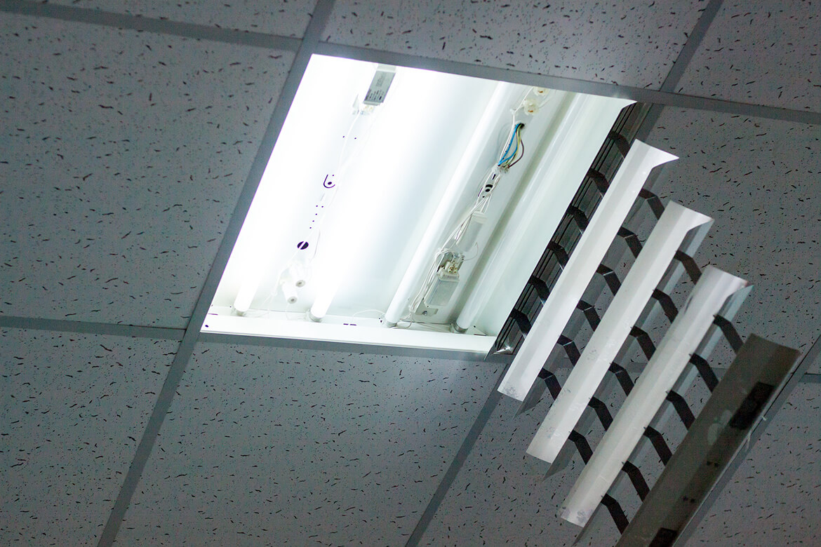 ceiling electrical light under repair